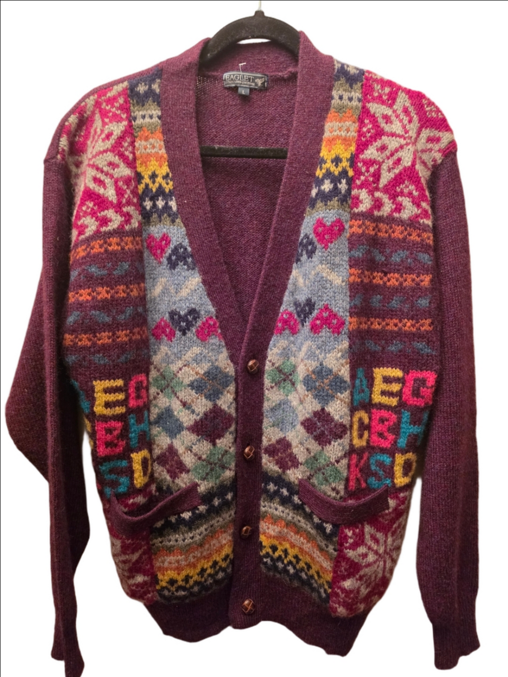 Women's Plum Fair Isle Button Cardigan Sweater
